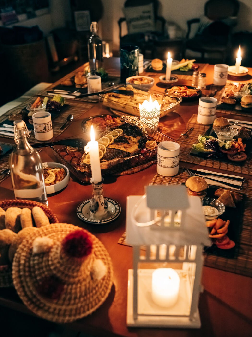 Candlelit seafood dinner
